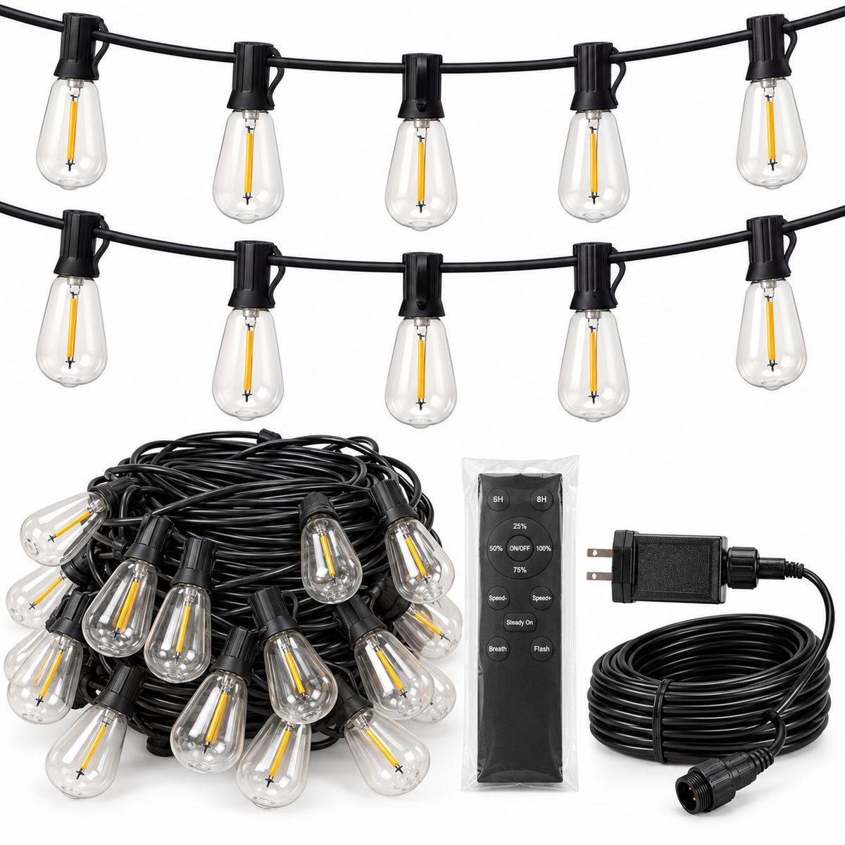 ST38 24V Plug-In String Lights with Remote – 100 Bulbs, 200FT (PNLV38100001)