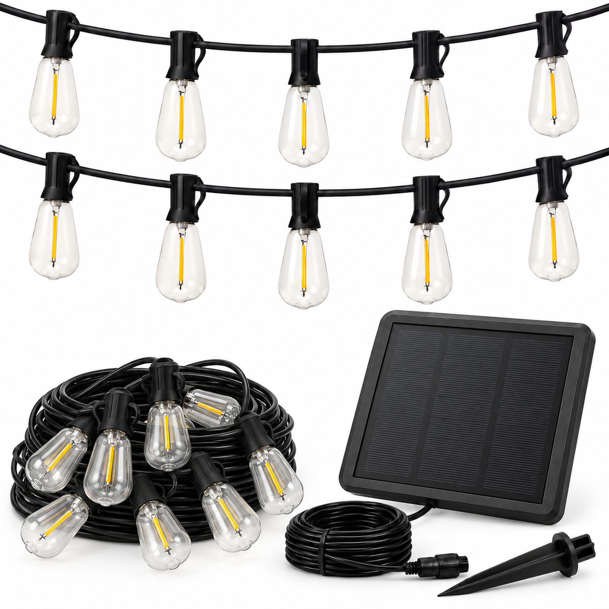 ST38 Solar String Lights with Remote – 15 Bulbs, 50FT (PNSL38015001)