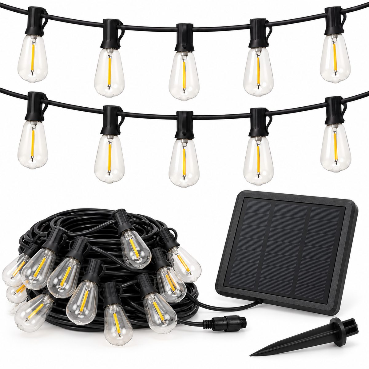 ST38 Solar String Lights with Remote – 60 Bulbs, 200FT (PNSL38060001)